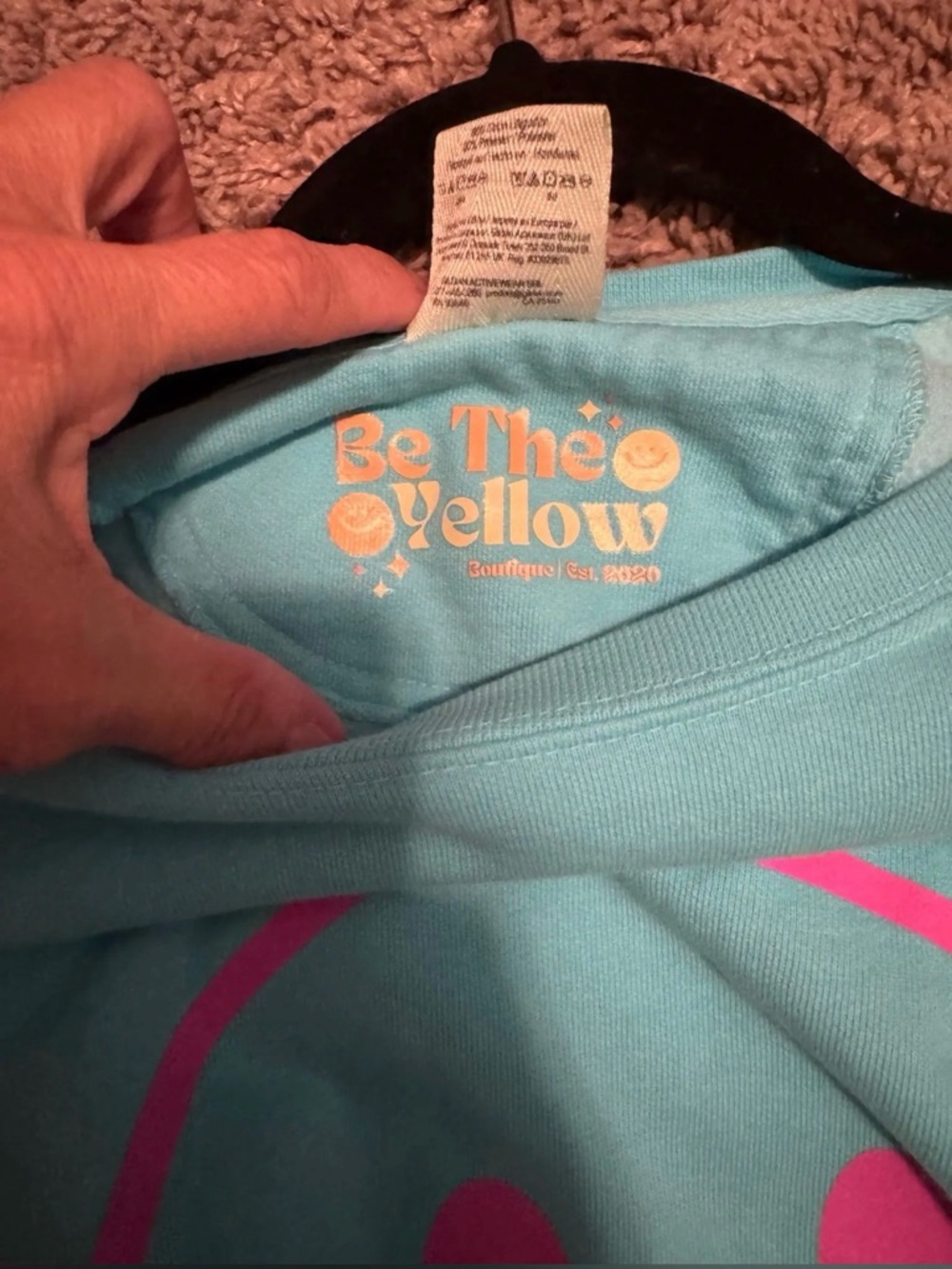 Be The Yellow/Comfort Colors Relaxed Aqua Sweatshirt with Pink Smile Graphic - Picture 4 of 5